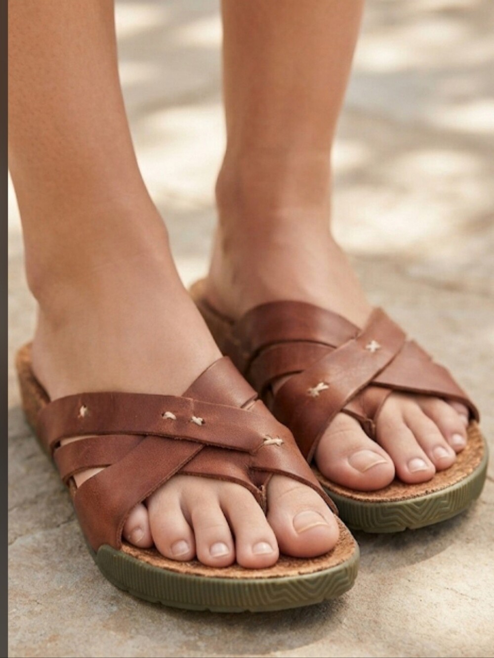 GH Bass Earth Chelsea Brown Leather & Cork Cross Strap Toe-Post Sandals Size 8.5